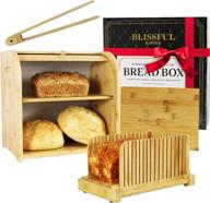 🍞 bamboo bread box & bread slicer set for kitchen countertop. roll top design, bread tongs included, 2-tier bread box, double breadbox storage, extra large bread container, countertop bread bin boxes логотип