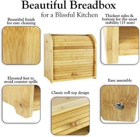 img 1 attached to 🍞 Bamboo Bread Box & Bread Slicer Set for Kitchen Countertop. Roll Top Design, Bread Tongs Included, 2-Tier Bread Box, Double Breadbox Storage, Extra Large Bread Container, Countertop Bread Bin Boxes