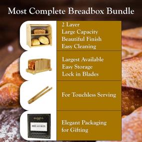 img 2 attached to 🍞 Bamboo Bread Box & Bread Slicer Set for Kitchen Countertop. Roll Top Design, Bread Tongs Included, 2-Tier Bread Box, Double Breadbox Storage, Extra Large Bread Container, Countertop Bread Bin Boxes