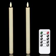 set of 2 ivory flickering led flameless taper candles with remote timer - battery operated window plastic warm fire candles for indoor outdoor decor (no scent, 0.78” x 10.24”) логотип