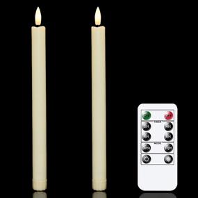 img 4 attached to Set of 2 Ivory Flickering LED Flameless Taper Candles with Remote Timer - Battery Operated Window Plastic Warm Fire Candles for Indoor Outdoor Decor (No Scent, 0.78” x 10.24”)