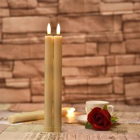 img 3 attached to Set of 2 Ivory Flickering LED Flameless Taper Candles with Remote Timer - Battery Operated Window Plastic Warm Fire Candles for Indoor Outdoor Decor (No Scent, 0.78” x 10.24”)