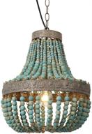 🏮 retro vintage antique rustic kitchen ceiling lamp light fixtures - newrays wood bead chandelier pendant lights with gray blue finish логотип