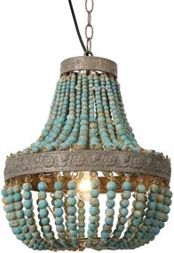 img 4 attached to 🏮 Retro Vintage Antique Rustic Kitchen Ceiling Lamp Light Fixtures - Newrays Wood Bead Chandelier Pendant Lights with Gray Blue Finish