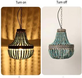 img 1 attached to 🏮 Retro Vintage Antique Rustic Kitchen Ceiling Lamp Light Fixtures - Newrays Wood Bead Chandelier Pendant Lights with Gray Blue Finish