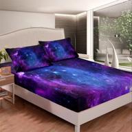 🌌 twin purple galaxy bedding set for kids, teens, girls, and boys - starry sky fitted sheet with space universe star design, soft and breathable decorative 2 piece bed sheets including 1 pillowcase (top sheet not included) logo