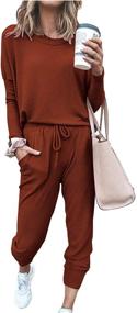 img 4 attached to PRETTYGARDEN Women's Solid Color Two Piece Sweatsuit Set 👚 - Long Sleeve Crewneck Pullover Tops and Long Pants Tracksuits