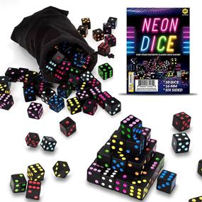 img 4 attached to 🎲 51-Pack Neon Colored Blackout Dice - Set of 10 Vibrant Colors - Satin Drawstring Bag with 16mm Six-Sided Square Dice - Colorful Gaming Supplies for Board Game Nights, Family Fun, and STEM Math Teaching