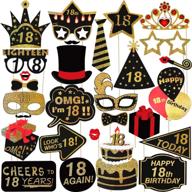🎉 glittery 18th birthday party photo booth props - luoem happy birthday decorations and accessories for photo booth parties, set of 29 supplies logo