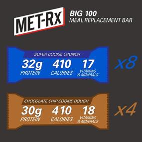 img 2 attached to MET-Rx Big 100 Colossal Protein Bars, Super Cookie Crunch and Chocolate Chip Cookie Dough Variety Pack: Boost Your Energy and Size with 12 Nutritious Bars