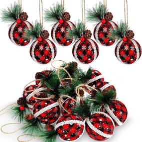 img 4 attached to 🎄 Rustic Christmas Buffalo Plaid Ball Ornaments - 12 Piece Set of Foam Burlap Ornament Tree Decorations for Xmas Party & Anniversary Décor