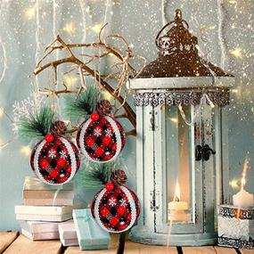 img 1 attached to 🎄 Rustic Christmas Buffalo Plaid Ball Ornaments - 12 Piece Set of Foam Burlap Ornament Tree Decorations for Xmas Party & Anniversary Décor