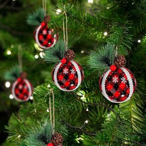 img 3 attached to 🎄 Rustic Christmas Buffalo Plaid Ball Ornaments - 12 Piece Set of Foam Burlap Ornament Tree Decorations for Xmas Party & Anniversary Décor