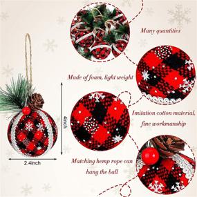 img 2 attached to 🎄 Rustic Christmas Buffalo Plaid Ball Ornaments - 12 Piece Set of Foam Burlap Ornament Tree Decorations for Xmas Party & Anniversary Décor