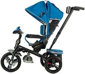 img 1 attached to 🚲 Evezo 302A 4-in-1 Parent Push Tricycle for Kids: Stroller Trike Convertible with Swivel Seat, Reclining Seat, Safety Harness, Full Canopy, LED Headlight & Storage Bin - Ocean Blue