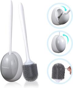 img 4 attached to 🧼 Upgraded Silicone Toilet Brush and Holder - Wall Mounted Bowl Cleaner Brush - Flexible, Durable, Self-Opening/Closing - 1 Pack (White+Grey)