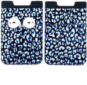 img 3 attached to CalorMixs 2 Pack Phone Card Holder - Stretchy Lycra Wallet Pocket Fabric Adhesive Sleeve 3M Adhesive Sticker On IPhone Samsung Galaxy Android Smartphones (Blue Leopard)