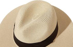 img 1 attached to 👒 Lanzom Women's Wide Brim Straw Panama Roll-up Hat with Belt Buckle - Fedora Style, Perfect for Beach & Sun Protection - UPF50+