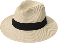 👒 lanzom women's wide brim straw panama roll-up hat with belt buckle - fedora style, perfect for beach & sun protection - upf50+ логотип