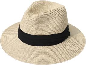 img 4 attached to 👒 Lanzom Women's Wide Brim Straw Panama Roll-up Hat with Belt Buckle - Fedora Style, Perfect for Beach & Sun Protection - UPF50+