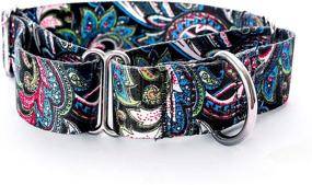 img 4 attached to 🐶 Large Teal Paisley Martingale Dog Collar - 1.5" Width for Training, Safety, Nonslip, No-Buckle with Leash