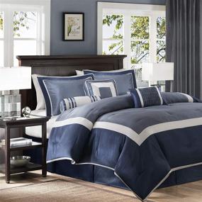 img 3 attached to 🛏️ Madison Park Cozy Comforter Set Deluxe Hotel Collection - Queen Size Genevieve Navy Bedding with Shams & Pillows