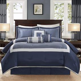 img 4 attached to 🛏️ Madison Park Cozy Comforter Set Deluxe Hotel Collection - Queen Size Genevieve Navy Bedding with Shams & Pillows