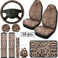 🐆 leopard car decorations bundle: seat covers, steering wheel cover, coasters & more - 10 pieces logo