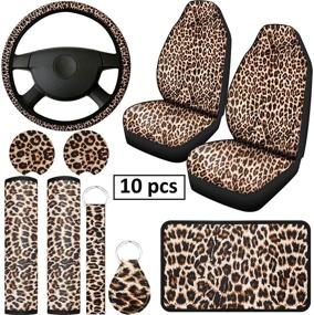 img 4 attached to 🐆 Leopard Car Decorations Bundle: Seat Covers, Steering Wheel Cover, Coasters & More - 10 Pieces