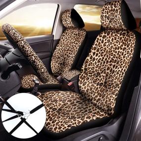 img 3 attached to 🐆 Набор украшений для автомобиля с леопардовым принтом: чехлы на сиденья, чехол на руль, подставки и многое другое - 10 предметов