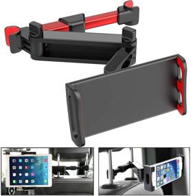 img 3 attached to 📱 2 Pack Car Headrest Mount Tablet Holder - 360° Rotating Adjustable for 5"-10.6" Tablets & Smart Devices - Red (2 Pack)