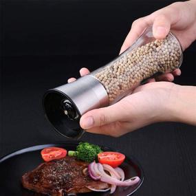 img 2 attached to Fsdifly Original Stainless Steel Salt and Pepper Grinder - Tall 🧂 Shakers with Adjustable Coarseness - Salt Grinders and Pepper Mill Shaker (Single Package)