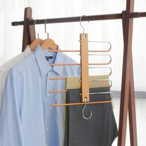 img 1 attached to 👖 Optimize Closet Space with Premium Pants Hangers 2 Pack - Efficient Space Saving & Multi-Functional Pants/Skirt Hangers with Clips - 5 Layers, 2 Pack