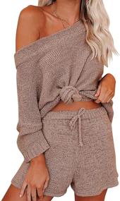 img 2 attached to Dainty and Chic: Mafulus Women's Off Shoulder Knit Top + Drawstring Waist Short Suits - Perfect Sweater Set for Casual Cuties