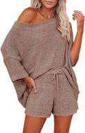 dainty and chic: mafulus women's off shoulder knit top + drawstring waist short suits - perfect sweater set for casual cuties logo