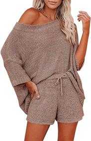 img 3 attached to Dainty and Chic: Mafulus Women's Off Shoulder Knit Top + Drawstring Waist Short Suits - Perfect Sweater Set for Casual Cuties