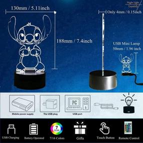 img 2 attached to 🌙 Laysinly Stitch LED Night Light with 7 Colors - 3D Acrylic Lilo Stitch Table Lamp for Child Bedroom, Sleep Night Lamp Decor Light – USB Remote Control Home Desk Lamp for Baby Kids Teen Lighting (Stitch)