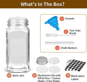 img 3 attached to 🧂 Cibeat 14-Piece Glass Spice Jars: 4oz Square Bottles with Shaker Lids, Metal Caps, Labels, and Silicone Funnel