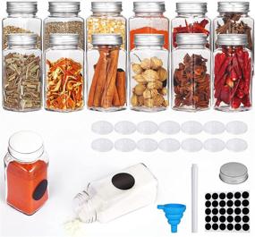 img 4 attached to 🧂 Cibeat 14-Piece Glass Spice Jars: 4oz Square Bottles with Shaker Lids, Metal Caps, Labels, and Silicone Funnel