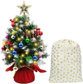 img 4 attached to 🎄 Joiedomi 21" Prelit Tabletop Christmas Tree: Snow-Flocked with Pine Cones and Burlap Base - Complete Decoration Kit Included