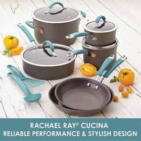 img 2 attached to 🍳 Rachael Ray Cucina Hard Anodized Nonstick Cookware 12 Piece Set - Gray with Blue Handles: A Complete Kitchen Essential