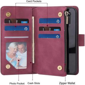 img 3 attached to 📱 RANYOK iPhone 12/12 Pro Wallet Case (6.1 inch), Premium PU Leather Zipper Flip Folio with Wrist Strap, Magnetic Closure & Kickstand - Wine Red