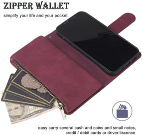 img 1 attached to 📱 RANYOK iPhone 12/12 Pro Wallet Case (6.1 inch), Premium PU Leather Zipper Flip Folio with Wrist Strap, Magnetic Closure & Kickstand - Wine Red