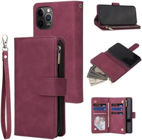 img 4 attached to 📱 RANYOK iPhone 12/12 Pro Wallet Case (6.1 inch), Premium PU Leather Zipper Flip Folio with Wrist Strap, Magnetic Closure & Kickstand - Wine Red