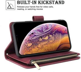 img 2 attached to 📱 RANYOK iPhone 12/12 Pro Wallet Case (6.1 inch), Premium PU Leather Zipper Flip Folio with Wrist Strap, Magnetic Closure & Kickstand - Wine Red