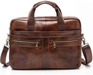 👜 genuine leather briefcase for men: stylishly padded protection for 14 inch laptop logo