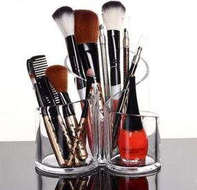 img 4 attached to 💄 PuTwo Round Acrylic Makeup Brush Holder Desk Organizer with Lipstick Organizer, 370g - Cosmetics Organizer for Better Organization