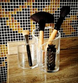 img 2 attached to 💄 PuTwo Round Acrylic Makeup Brush Holder Desk Organizer with Lipstick Organizer, 370g - Cosmetics Organizer for Better Organization