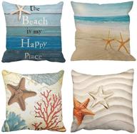 🏖️ emvency throw pillow covers: the beach starfish and summer rhinestone decor, set of 4 - home decor, 18x18 inches pillowcases логотип