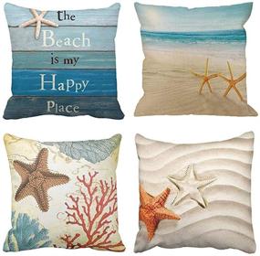 img 4 attached to 🏖️ Emvency Throw Pillow Covers: The Beach Starfish and Summer Rhinestone Decor, Set of 4 - Home Decor, 18x18 Inches Pillowcases